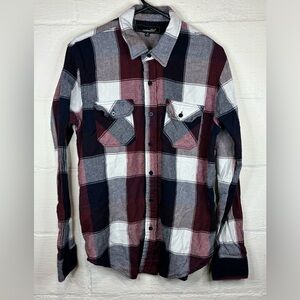 Coastal Men’s Red and Blue Flannel Button Up Fall Shirt Size Medium